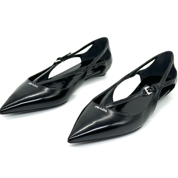 PRADA Pointed Toe Cutout Cut Out Strappy Leather Ballerina Ballet Flats - Picture 11 of 15